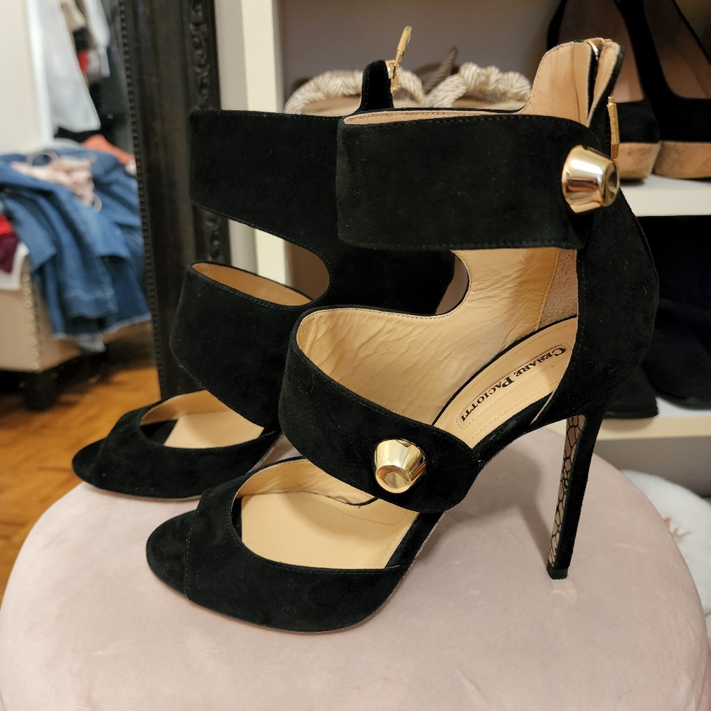 Cesare Paciotti heel sandals, leather swede black.